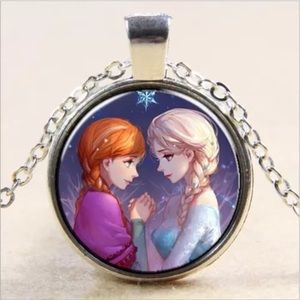 Frozen Princess Silver Glass Cabochon Necklace